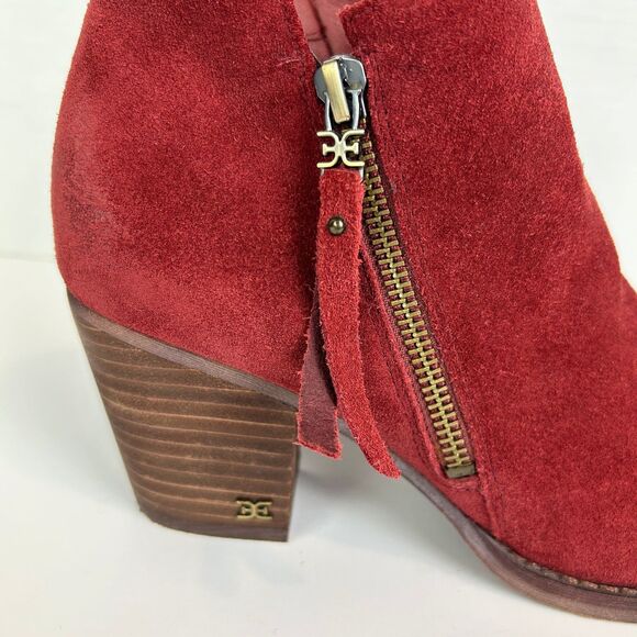 Sam Edelman Macon Suede Ankle Booties Rust Spiced Red Zip Side Fall Boots 8.5 - Picture 3 of 11